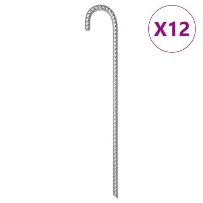 vidaXL Stanové kolíky 12 ks 41,5 cm Ø12 mm pozinkovaná oceľ