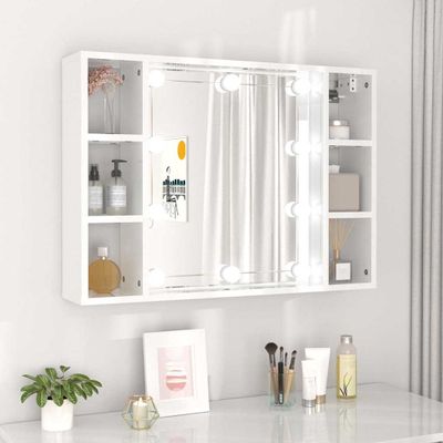 vidaXL Zrkadlová skrinka s LED lesklá biela 76x15x55 cm