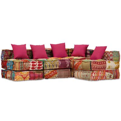 vidaXL 4-miestna modulárna taburetka, patchwork, látka