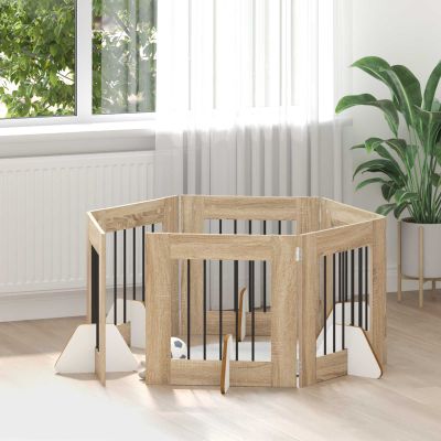 vidaXL Brána pre psov so stojanmi 6 pcs Dub sonoma 60 x 60 cm