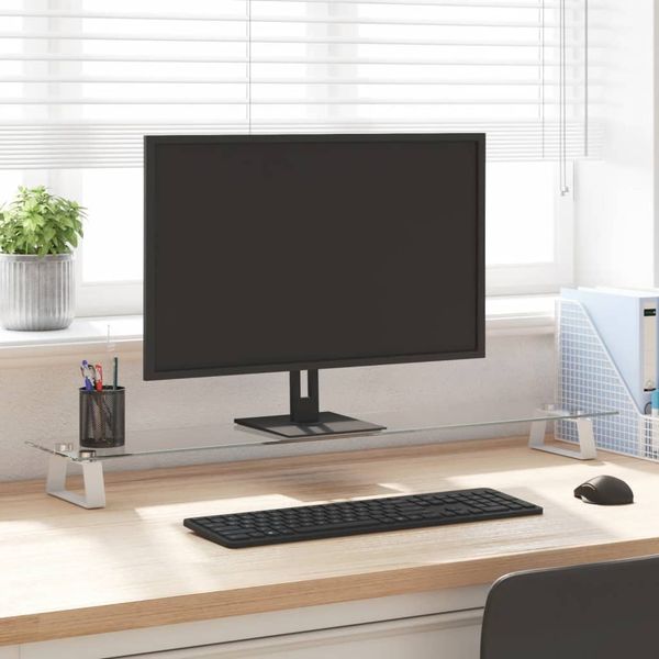 vidaXL Stojan na monitor biely 100x20x8 cm tvrdené sklo a kov