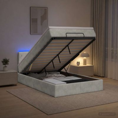 vidaXL Ottoman posteľ s matracom a LED Svetlosivá 120 x 200 cm Zamat
