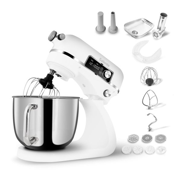 Salente DigiChef+, kuchynský robot, misa 6 litrov, celokovový, mäsomlynček, digitálny displej, biely