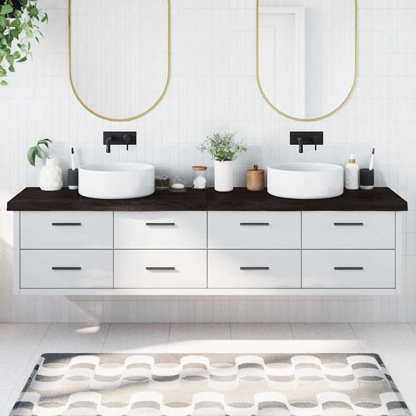 vidaXL Kúpeľňová doska tmavohnedá 220x50x(2-6) cm ošetrený masív
