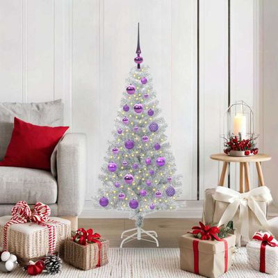vidaXL Vianočný stromček s 150 LED-i so stojanom Strieborná 120 cm PET