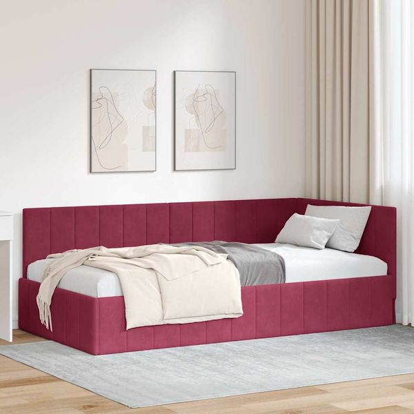 vidaXL Rohový rám postele Víno červené 100 cm x 200 cm Zamat