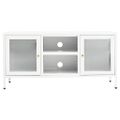 vidaXL TV skrinka biela 105x35x52 cm oceľ a sklo