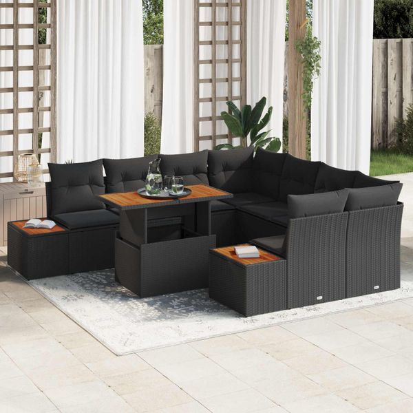 vidaXL Súprava záhradných pohoviek s úložiskom 9 pcs Čierna Poly ratan