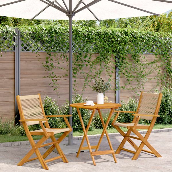 vidaXL 3-dielna bistro súprava béžová polypropylén+drevený masív