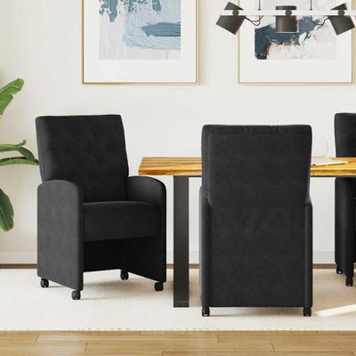 vidaXL Jedálenské stoličky na kolieskach 2 pcs Čierna 58 x 67 x 97 cm