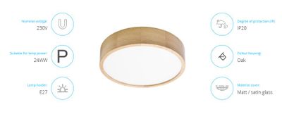 Stropné svietidlo dubové drevo ORNO AD-PL-6292OE27SM, 3xE27, 3x24W IP20, priemer 375