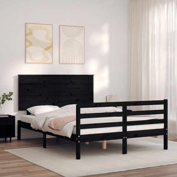 vidaXL Rám postele s čelom čierny 140x190 cm masívne drevo