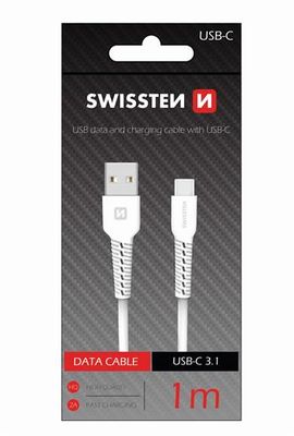 SWISSTEN DÁTOVÝ KÁBEL USB / USB-C 1,0 M BIELY Kábel, nabíjací, USB na USB-C, 3A, 1m, biely
