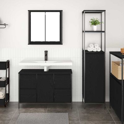 vidaXL Sada kúpeľňového nábytku 2 pcs Čierny dub Inžinier wood a oceľ