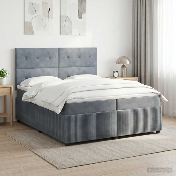 vidaXL LED boxspring posteľ s matracom Tmavosivá 200 x 200 cm Zamat