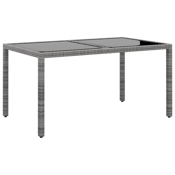 vidaXL Záhradný stôl 150x90x75 cm tvrdené sklo a polyratan sivý