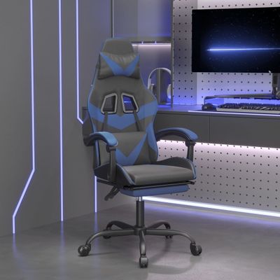 vidaXL Otočná herná stolička s podnožkou čierna a modrá umelá koža