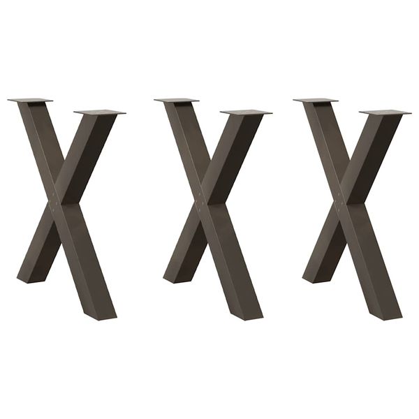 vidaXL Nohy k jedálenskému stolu v tvare X, 3 ks, prírodná oceľ, 70 x (72-73) cm, oceľ