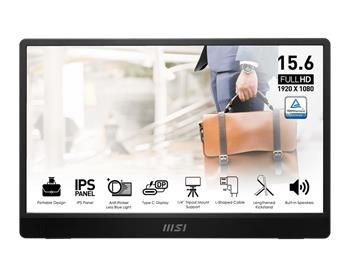 MSI přenosný ultra tenký monitor PRO MP161 E2, 15,6" IPS/1920 x 1080 FHD/60Hz/4ms/2xUSB-C/HDMI/šedá Prenosný monitor, 15,6" FHD IPS, 1920 × 1080 px, 60 Hz, 4 ms, 250 nitu, USB-C, Mini-HDMI 2.0b, Adaptive-Sync, reproduktory, 0,75