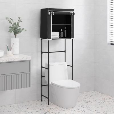 vidaXL 2-poschodový úložný stojan nad WC čierny 56x30x170 cm železo