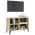 vidaXL TV stolík nohy z kovu biely a dub sonoma 69,5x30x50 cm