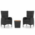 vidaXL 3-dielny záhradný bistro set čierny polyratan a akáciové drevo