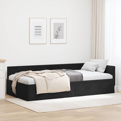 vidaXL Rohový rám postele s čelnou doskou Čierna 90 cm x 200 cm Zamat