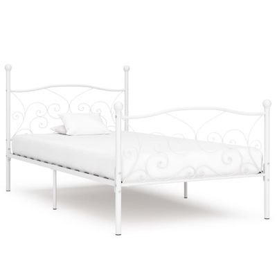 vidaXL Posteľný rám s lamelovým roštom, biely, kov 90x200 cm