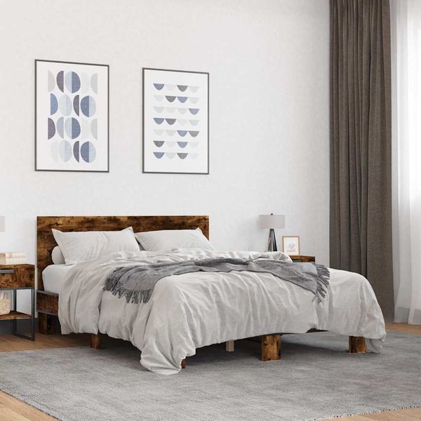 vidaXL Posteľný rám dymový dub 135x190 cm kompozitné drevo a kov