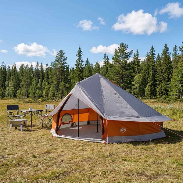 vidaXL Tipi stan Šedá a oranžová 800 x 800 x 430 cm Polyester a oceľ