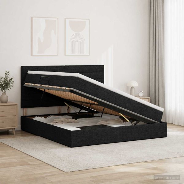 vidaXL Postel s úložným prostorem a matrací Čierna 140 x 200 cm látka