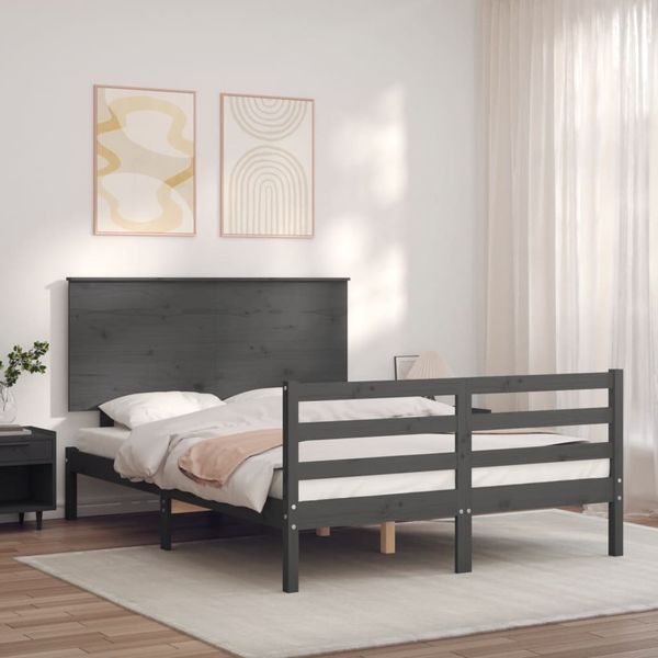 vidaXL Rám postele s čelom sivý 140x190 cm masívne drevo