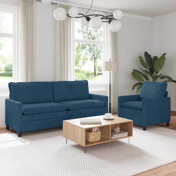 vidaXL Sada pohoviek 2 pcs Modrá Zamat