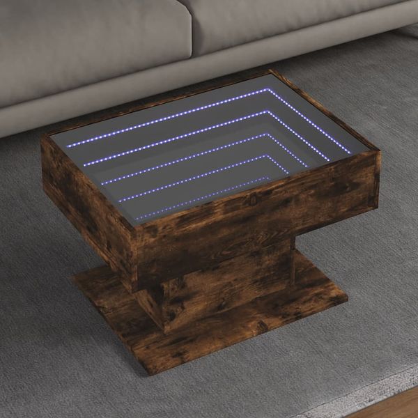 vidaXL Konferenčný stolík s LED dymový dub 70x50x45 cm kompozit. drevo