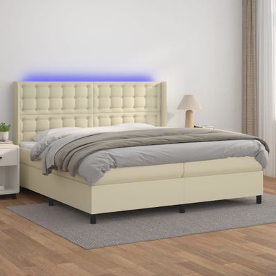 vidaXL Boxspring posteľ s matracom a LED krémová 200x200 cm umelá koža