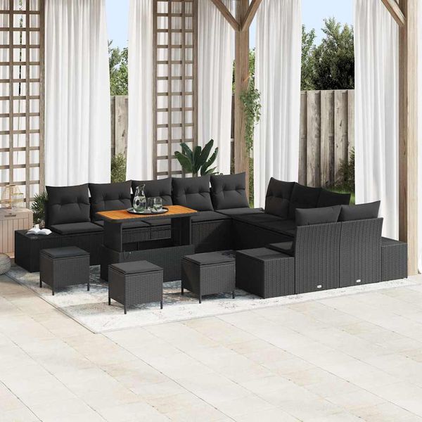 vidaXL Súprava záhradných pohoviek s vankúšom 14 pcs Čierna Poly ratan