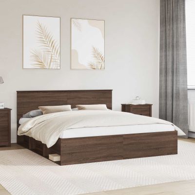 vidaXL Rám postele Hnedý dub 200 x 200 cm Kompozitné drevo
