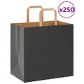 vidaXL Papierové tašky 250 ks s rúčkami, čierna, 26x17x25 cm