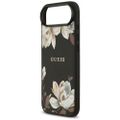 Puzdro Guess Grained Flowers Classic Logo MagSafe pre iPhone Air čierne