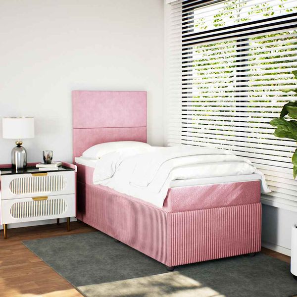vidaXL Posteľný rám boxsping s matracom ružový 90x190 cm zamat