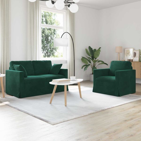 vidaXL Sada pohoviek 2 pcs Tmavozelená 138 x 78 x 80 cm Zamat