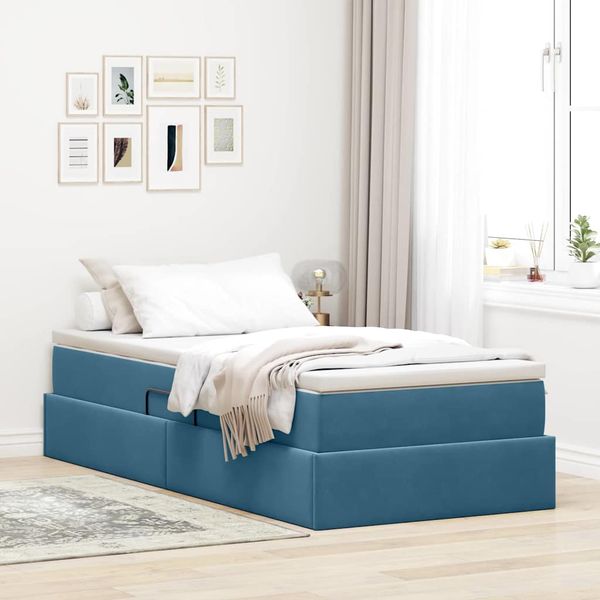 vidaXL Postel s úložným prostorem a matrací Tmavomodrá 90 x 200 cm