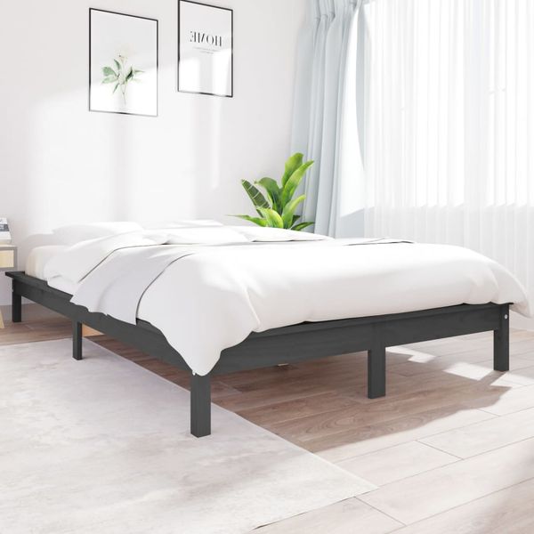 vidaXL Posteľný rám sivý 135x190 cm borovicový masív dvojlôžko