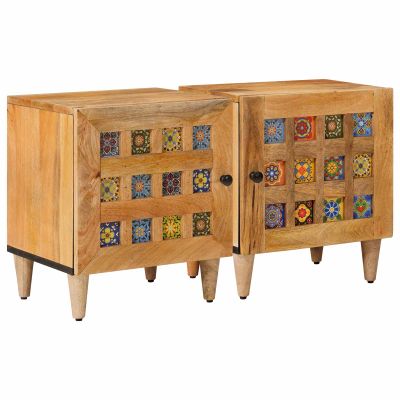 vidaXL Nočný stolík 2 pcs Prírodná 40 x 33 x 46 cm Masívne mango drevo