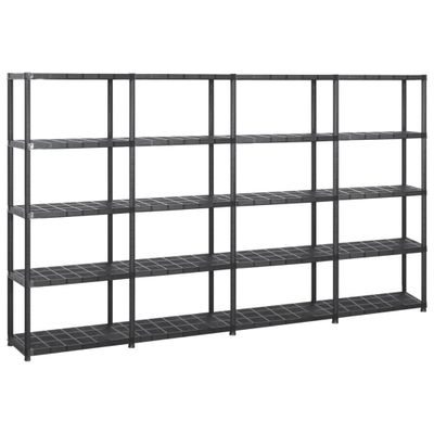 vidaXL Regál s 5 úložnými poličkami čierny 284x38x170 cm plastový