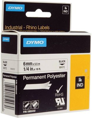 páska DYMO 1805442 PROFI D1 RHINO Black On White Permanent Polyester Tape (6mm)