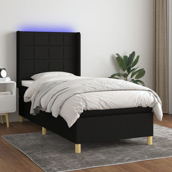 vidaXL Posteľ boxsping s matracom a LED čierna 100x200 cm látka