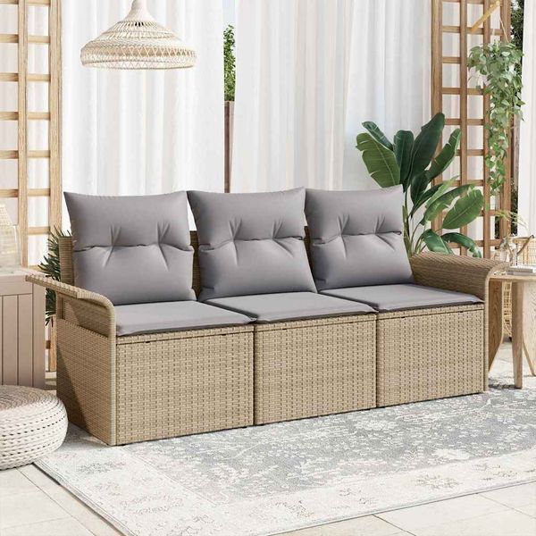 vidaXL Súprava záhradných pohoviek s vankúšom 3 pcs Béžová Poly ratan