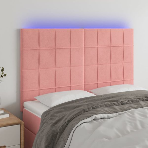 vidaXL Čelo postele s LED ružové 144x5x118/128 cm zamat