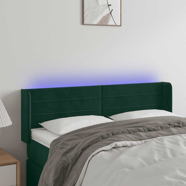 vidaXL Čelo postele s LED tmavozelené 147x16x78/88 cm zamat